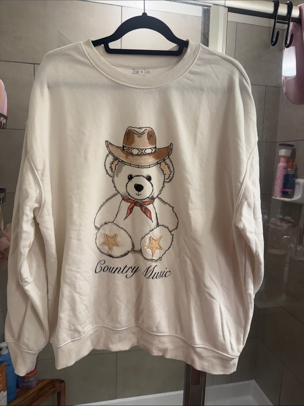 Zoe + Liv Cream Country Music Teddy Graphic Sweatshirt
